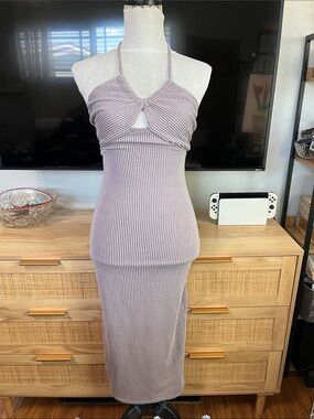 ribbed halter midi dress